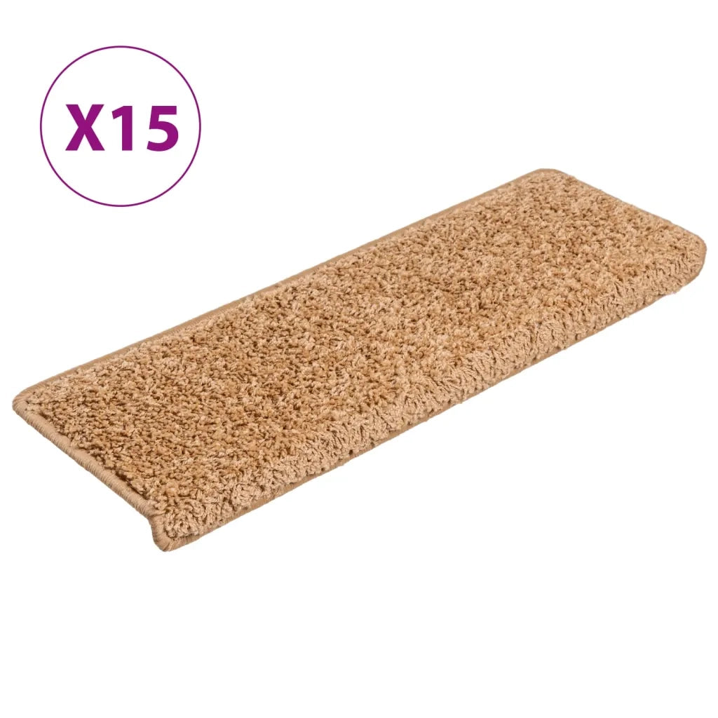 Tappetini per scale 15 pz 65x21x4 cm Beige Bordo rettangolare 134577