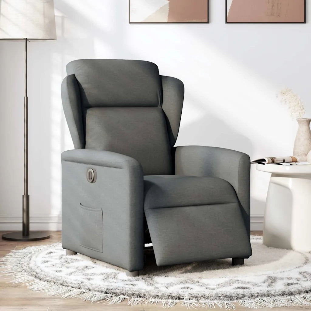 Poltrona | Sedia Relax Elettrica Reclinabile Grigio Scuro in Tessuto