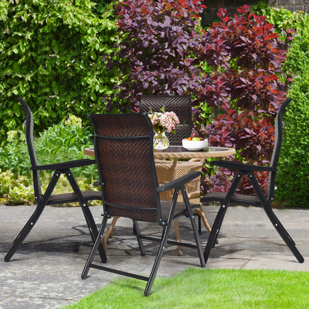 Sedia pieghevole con braccioli ampi in rattan, Sedia portatile in vimini da campeggio per giardino balcone
