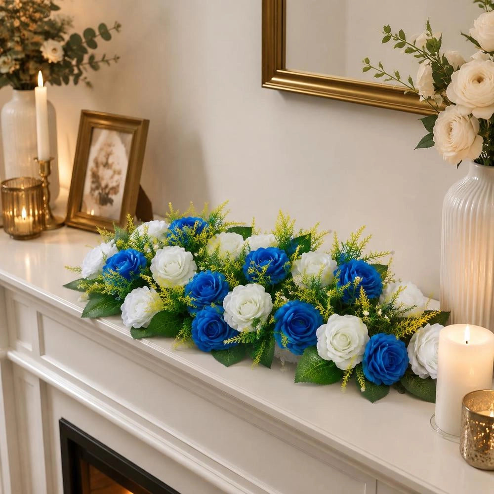 Artificial Flowers, 10 Pieces, 500x220x120 Mm, Flower Balls, Table Decoration For Weddings, Artificial Rose Arrangements For Wedding Centerpieces, Home Decoration, Blue And White Roses