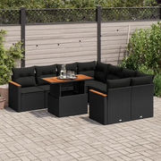 Set Divani da Giardino 9 pz con Cuscini Nero Polyrattan Acacia 3327464