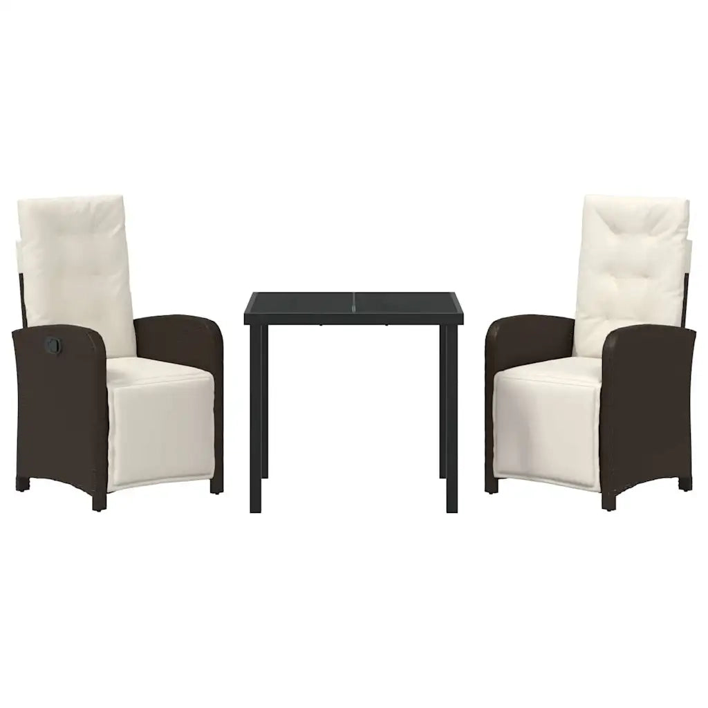 Set da Pranzo per Giardino con cuscino 3 pcs Marrone polyrattan 3380316