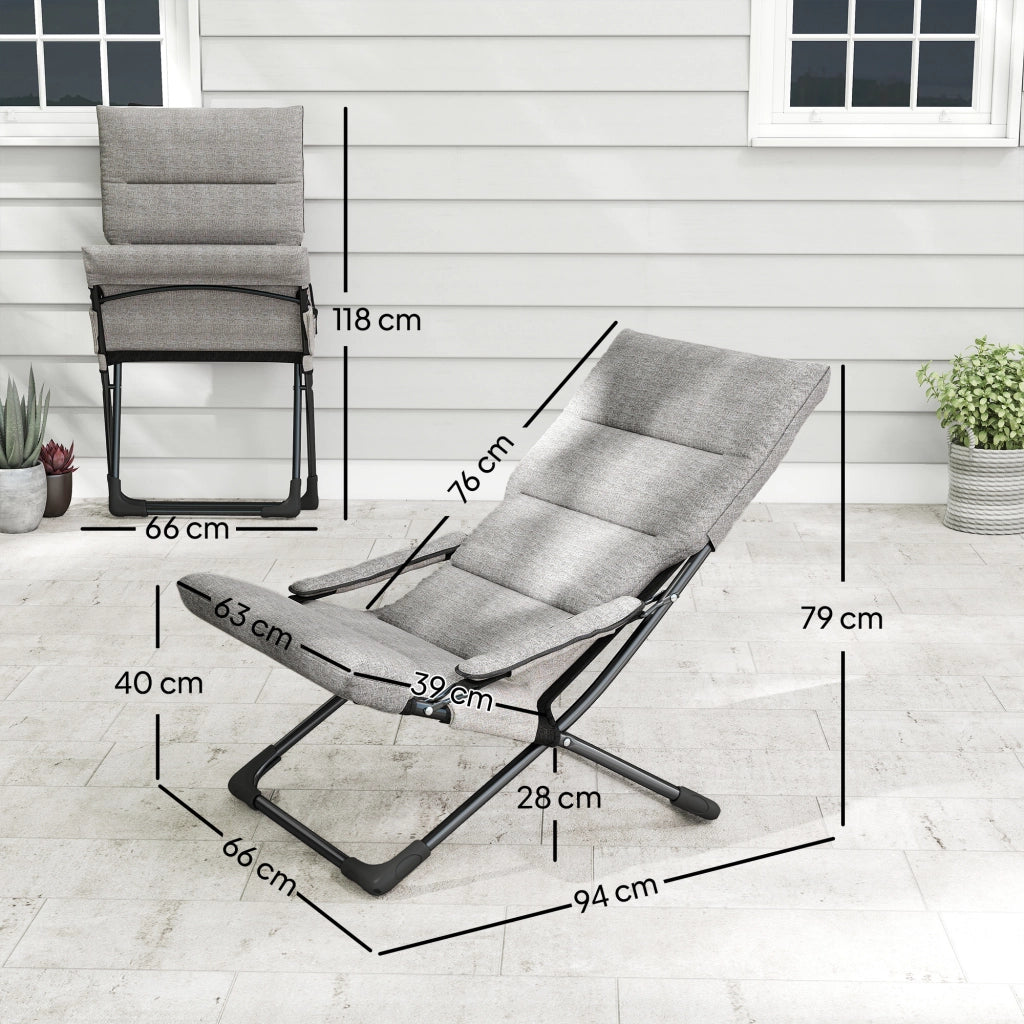 Sedia pieghevole da giardino con cuscino e braccioli ¨C zephmum ¨C grigio