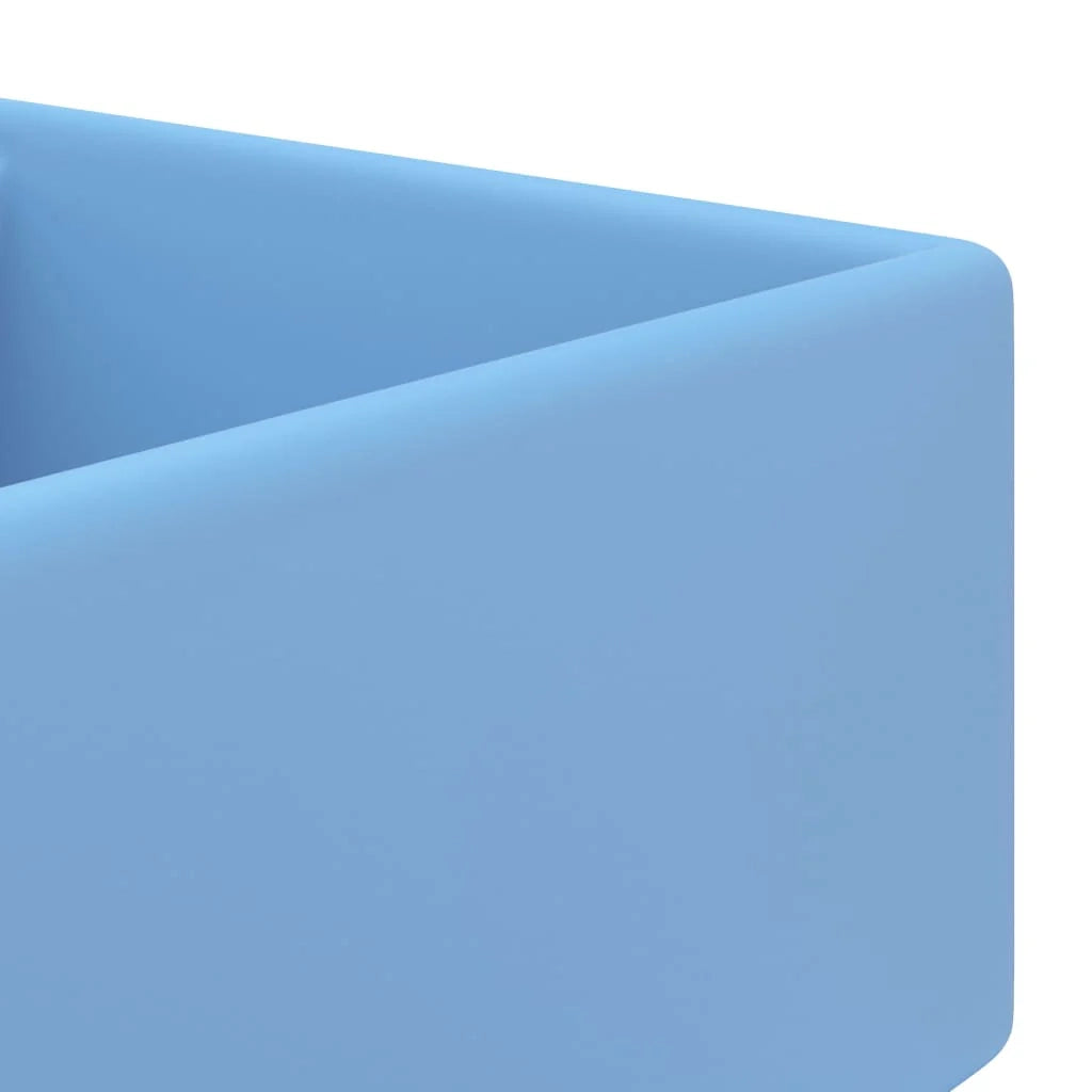 Lavabo quadrato di lusso con troppopieno lavabo da appoggio lavabo da bagno vano per cosmetici 41 x 41 cm ceramica azzurra opaca 02_0002687