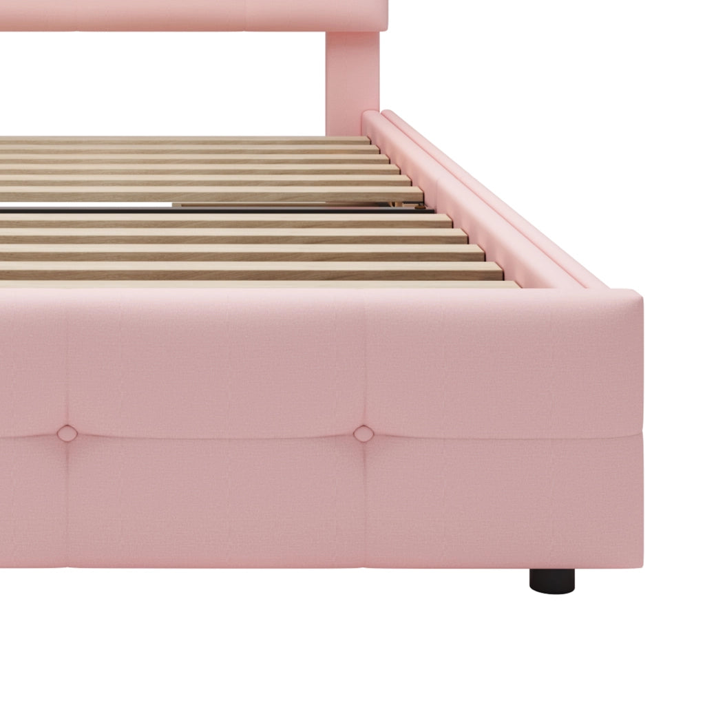 DESMIU Letto singolo 90 × 200 cm con 2 cassetti, LED, testiera regolabile, senza materasso, rosa
