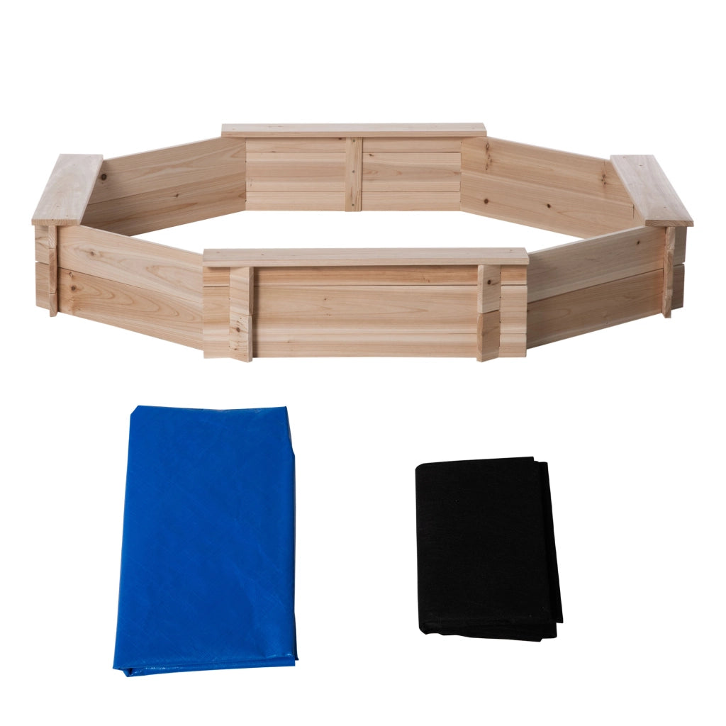 Sandbox Ottagonale in Legno ¨C zephmum ¨C 139.5x139.5x21.5 cm con Bache e Tappeto