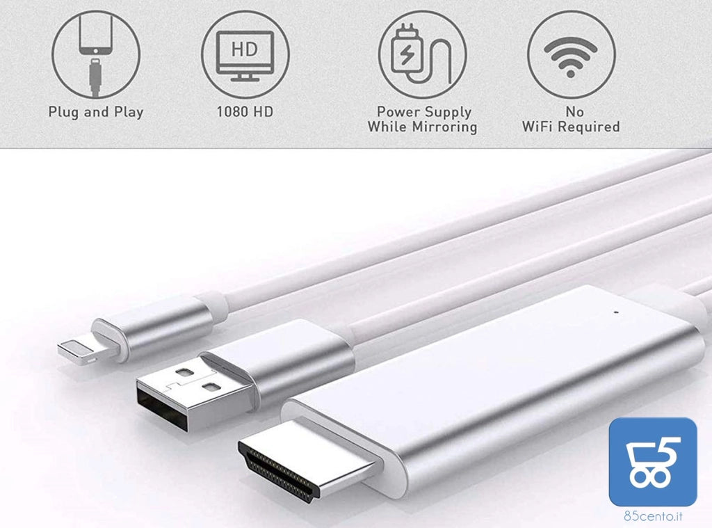 Cavo Adattatore da Lightning a Digital AV HDMI 1080P Full HD Per iPhone 1,8 metri