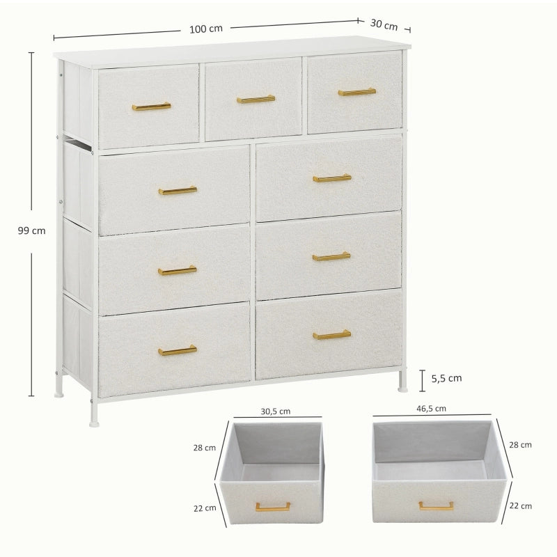 CASSETTIERA 9 cassetti 100x30x99 cm in tessuto crema