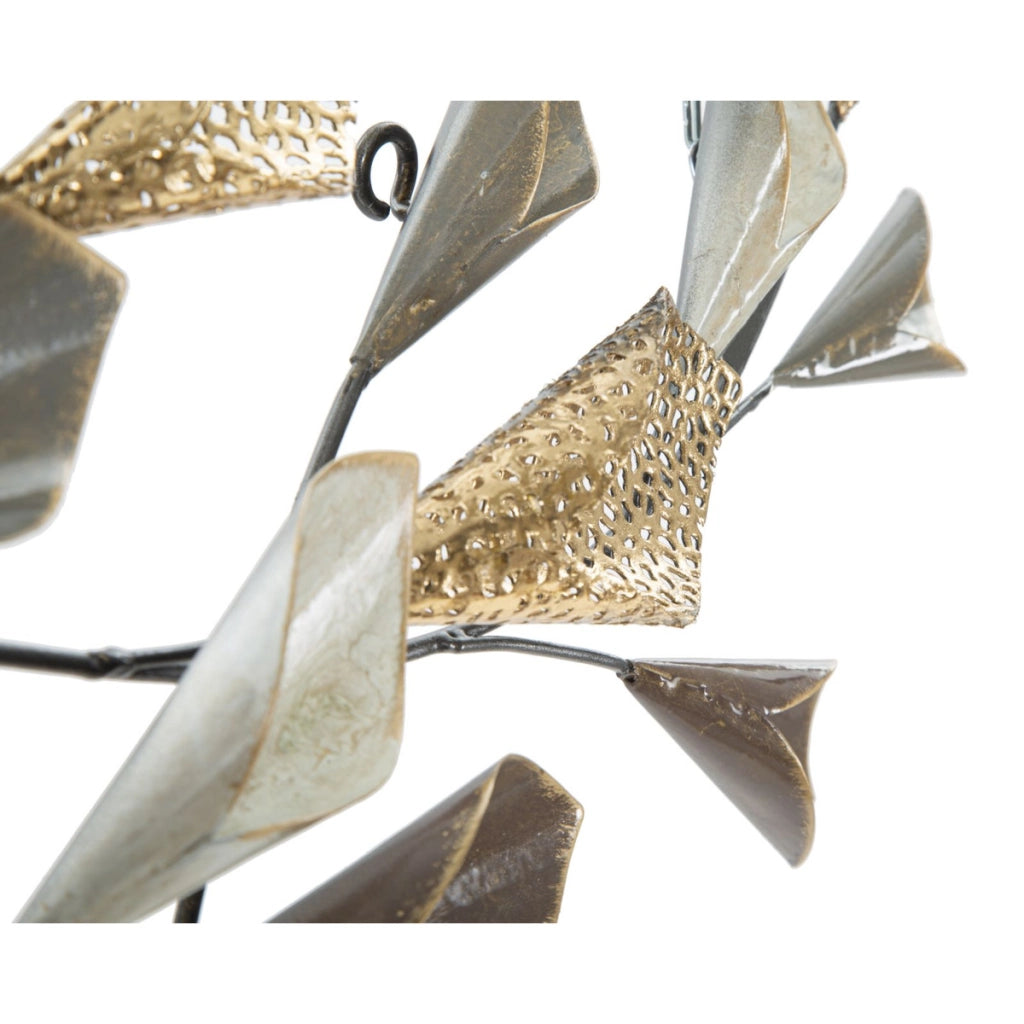 Pannello decorativo da parete Ramo a foglie in ferro marrone, oro e crema 46x87 cm
