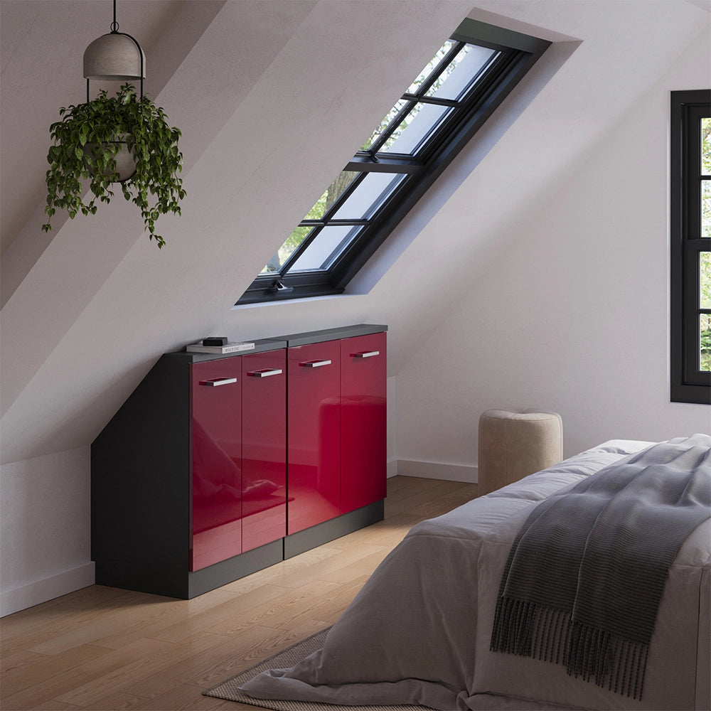 Set di mobili sottotetto Rion Rosso lucido/Antracite Set di 2 Vicco