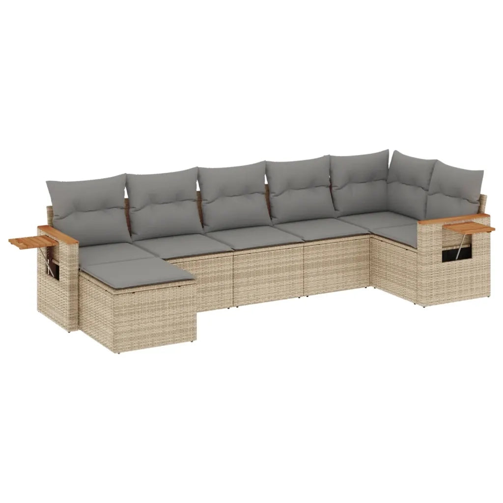 Set Divani da Giardino 7 pz con Cuscini Beige in Polyrattan 3227032
