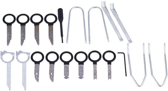 Kit di rimozione chiave in acciaio di carbonio da 20 pezzi per la maggior parte delle auto radio audio e stereo display CD Zavorrante + Nero