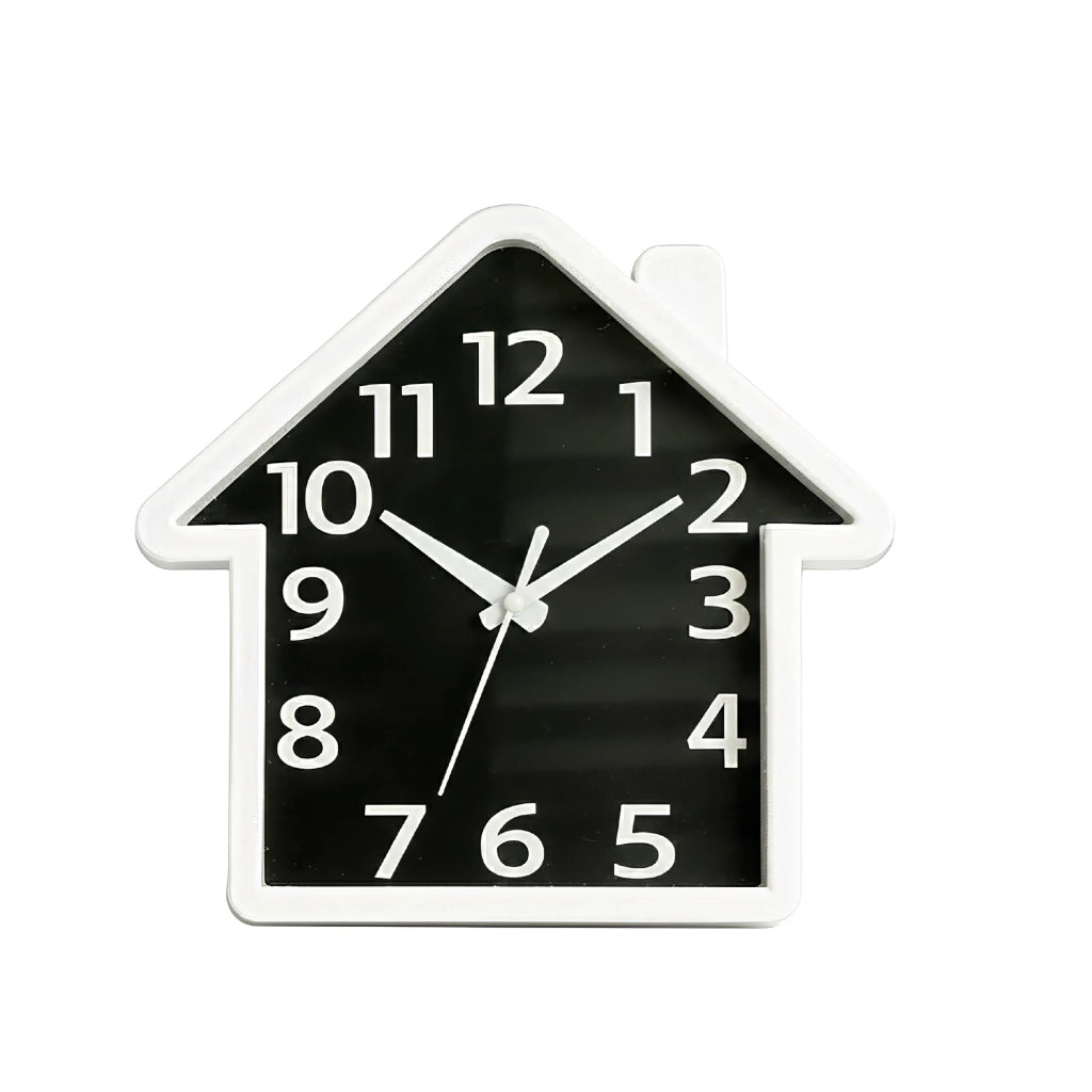 Orologio da Parete a Forma di Casa 22x21 cm Design Moderno Bianco e Nero con Numeri Grandi Decorativo per Soggiorno Cucina Cameretta e Ingresso Nero