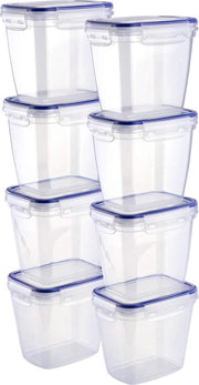 Caschi in plastica, 8 x contenitori per magazzino con coperchio, alto, rettangolare, stivabile, resistente a rotture, microonde e lavastoviglie