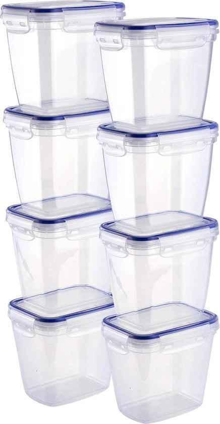Caschi in plastica, 8 x contenitori per magazzino con coperchio, alto, rettangolare, stivabile, resistente a rotture, microonde e lavastoviglie