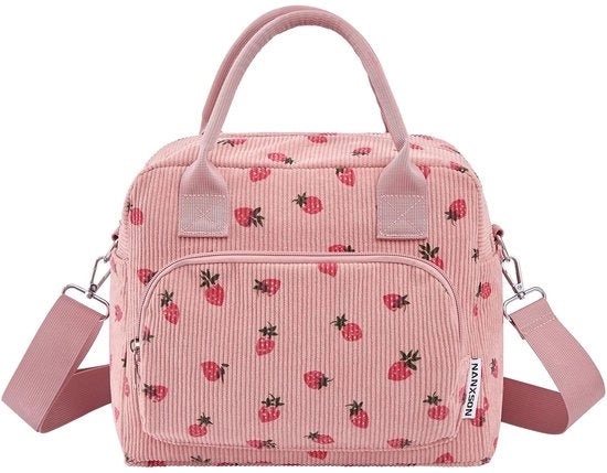 Cesta isolata per uomo e donna, 12L grande cesta refrigerata, scatola di picnic riutilizzabile, borse refrigeranti corduroy carine per lavoro, picnic, spiaggia e viaggi (12L, rosa lampona)