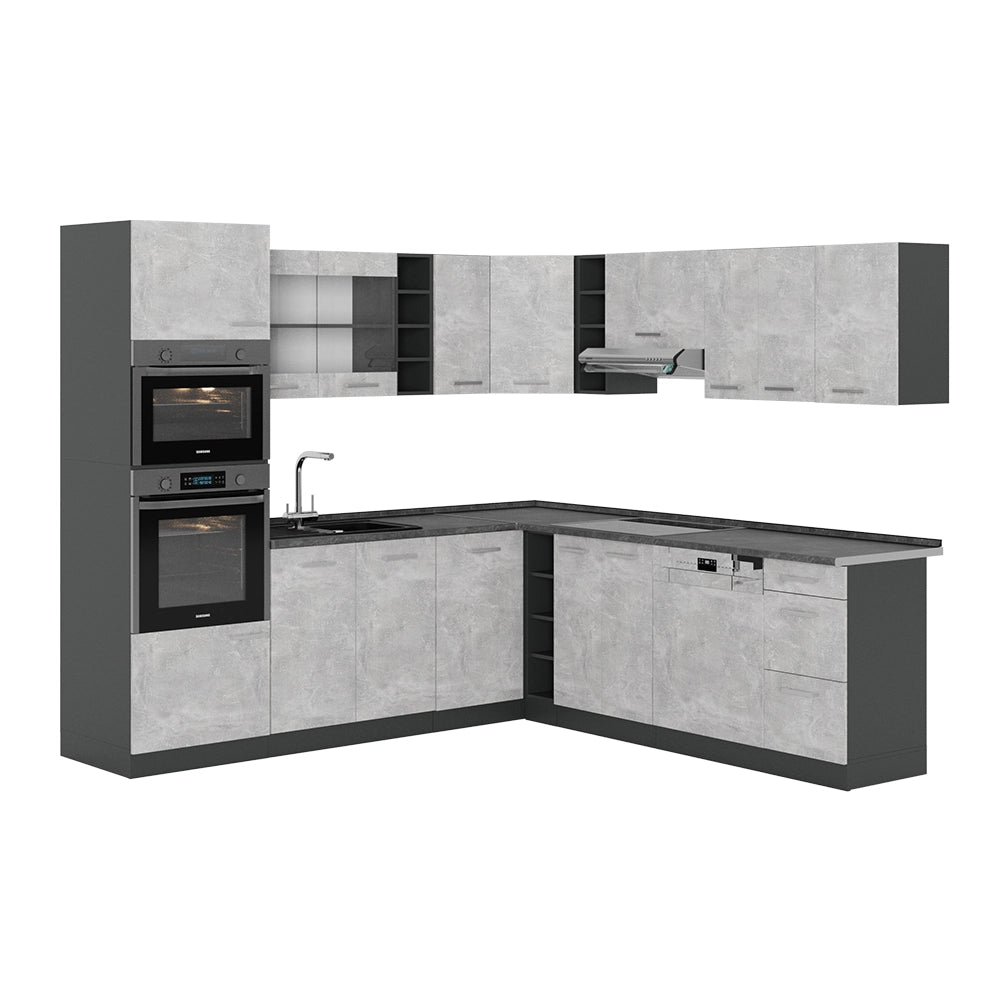 Vicco Cucina angolare completa Calcestruzzo/antracite 237 x 60 cm senza piano di lavoro