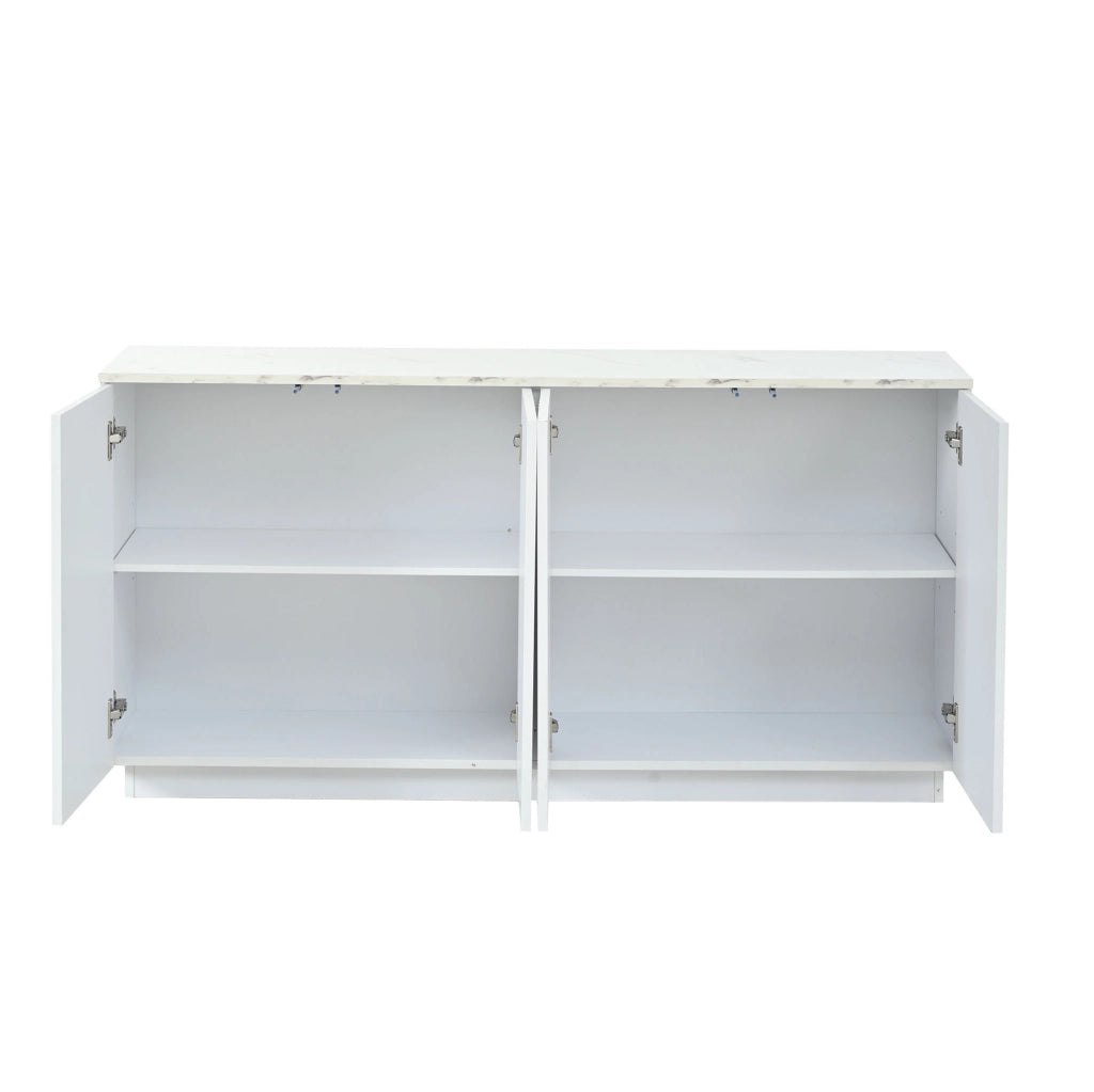 Credenza bianca e oro a 4 ante, 35 x 140 x 70 cm