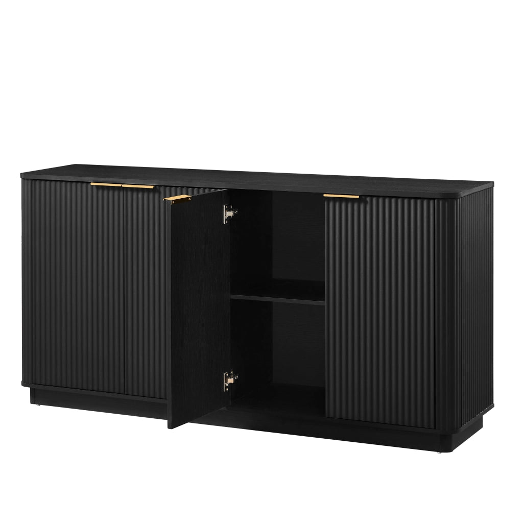 Credenza con 4 ante e 4 vani; ripiani; per soggiorno; in MDF; 160×40×80 cm; nero