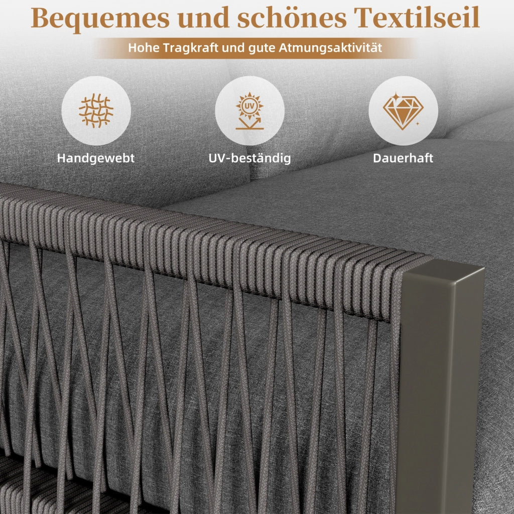Set lounge da giardino con 3 divani e 2 tavolini; struttura in metallo e poliestere grigio