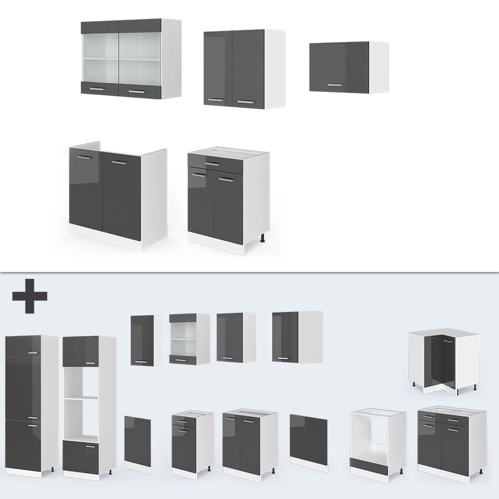 Vicco Unità di cucina Antracite lucido/bianco 200 cm senza piano di lavoro