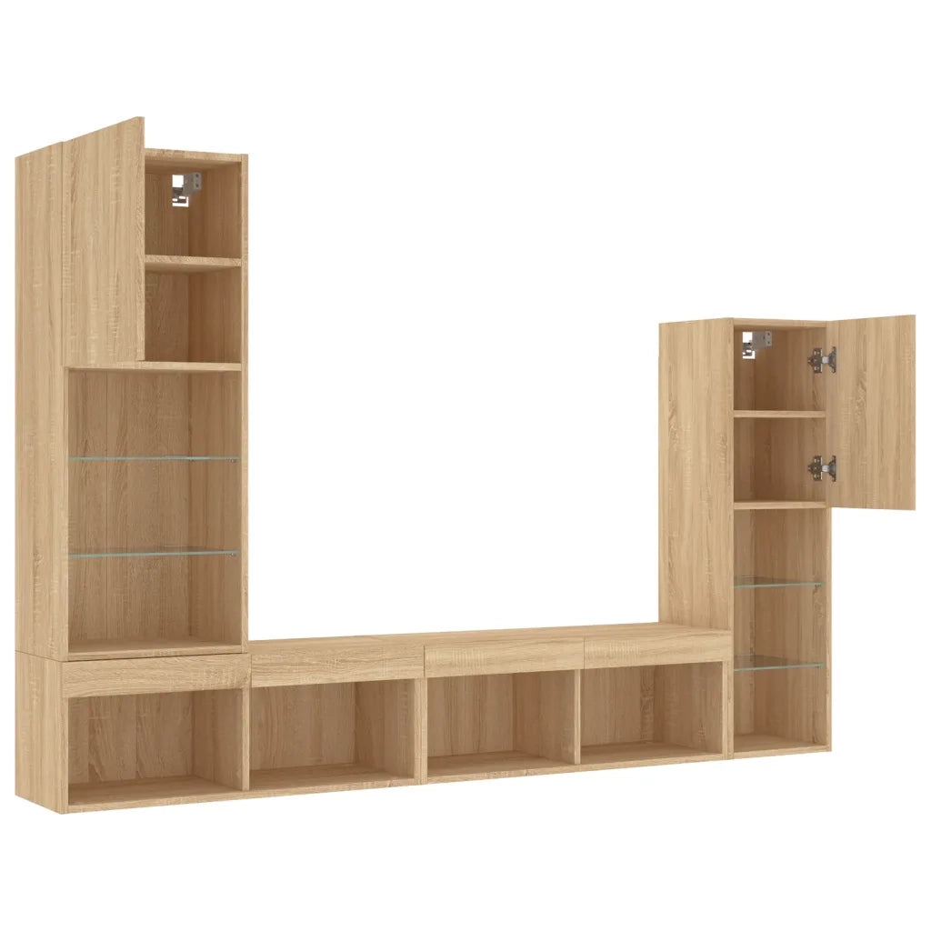 Mobili TV a Muro con LED 4pz Rovere Sonoma Legno Multistrato 3216656