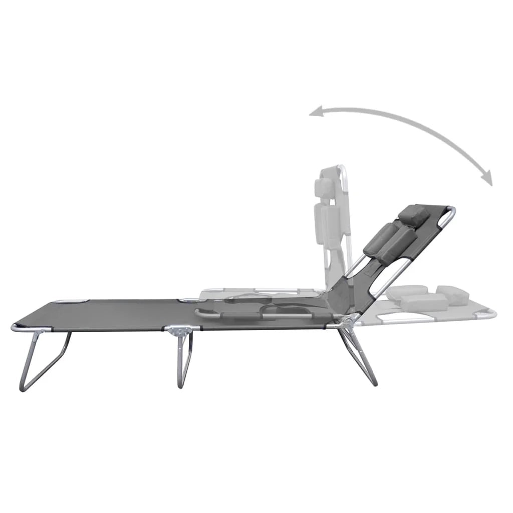 Lettino prendisole sedia a sdraio lettino prendisole letto da giardino mobili da giardino mobili da esterno pieghevoli con schienale e poggiatesta regolabili grigio 02_0012870