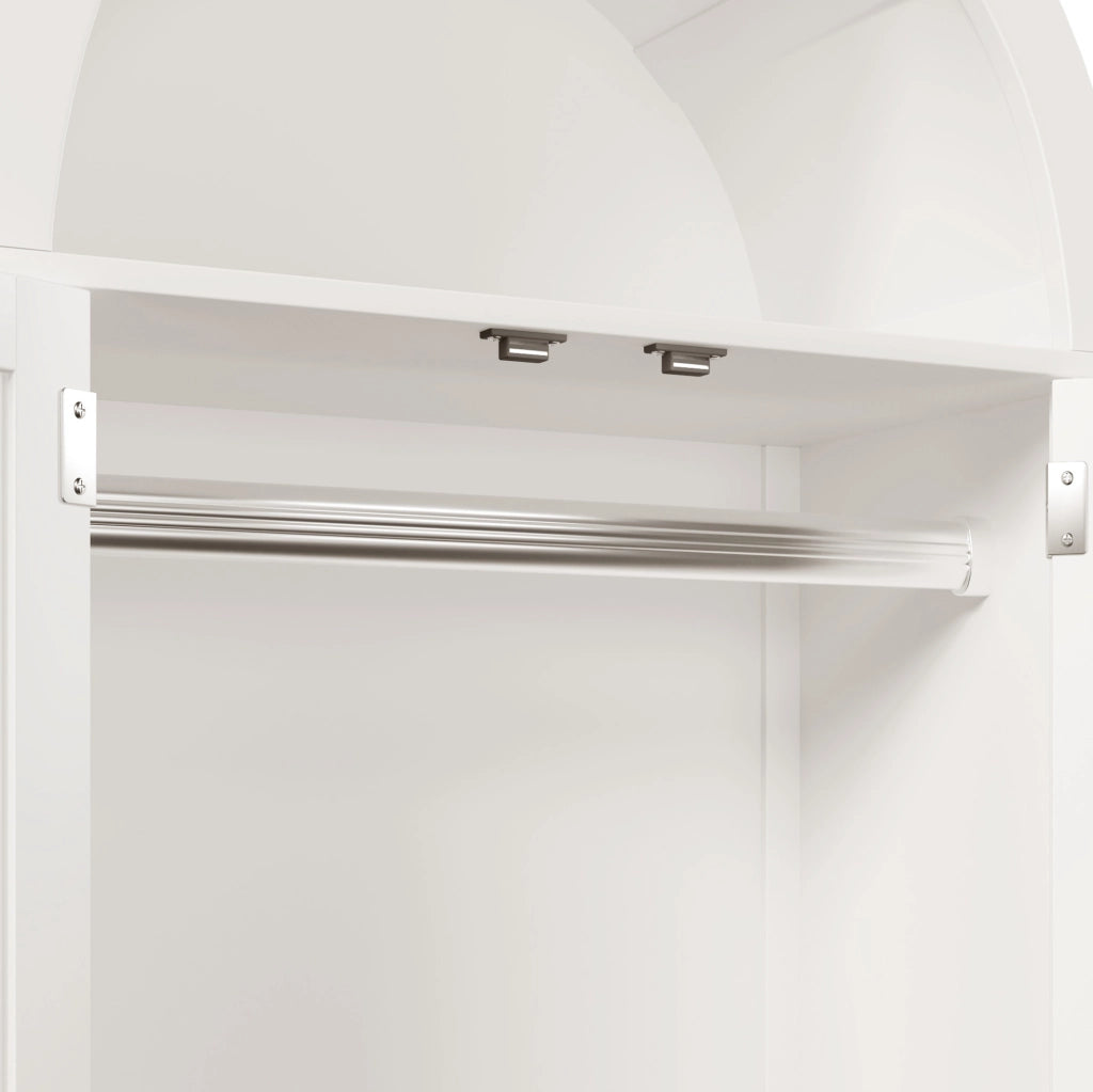 Armadio guardaroba con arco e intreccio in rattan 181x78x45 cm; bianco in MDF e metallo