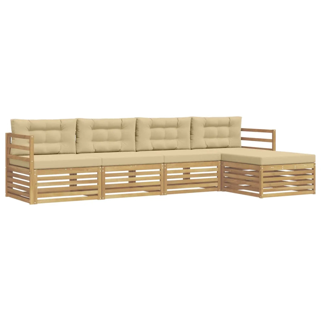 Set di divani da esterno 5 pcs Bianco e Beige Poliestere