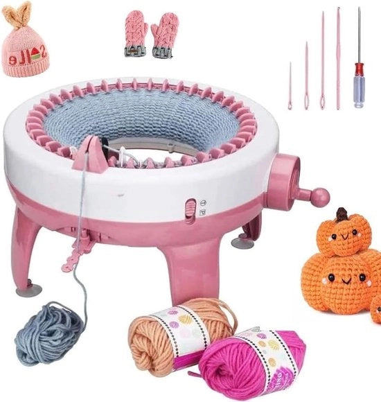 Macchina per Maglia - Macchina per Maglia per Adulti - Macchina per Maglia Completa con Aghi per Maglia e Filo per Maglia - 40 Aghi - Rosa