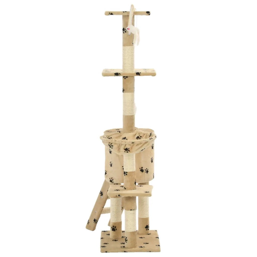 Albero per Gatti e Tiragraffi Sisal 138 cm Zampe Stampate Beige CFW9838659