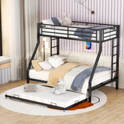 Letto a castello in metallo con letto estraibile e scale laterali, 90(140)x200cm, nero