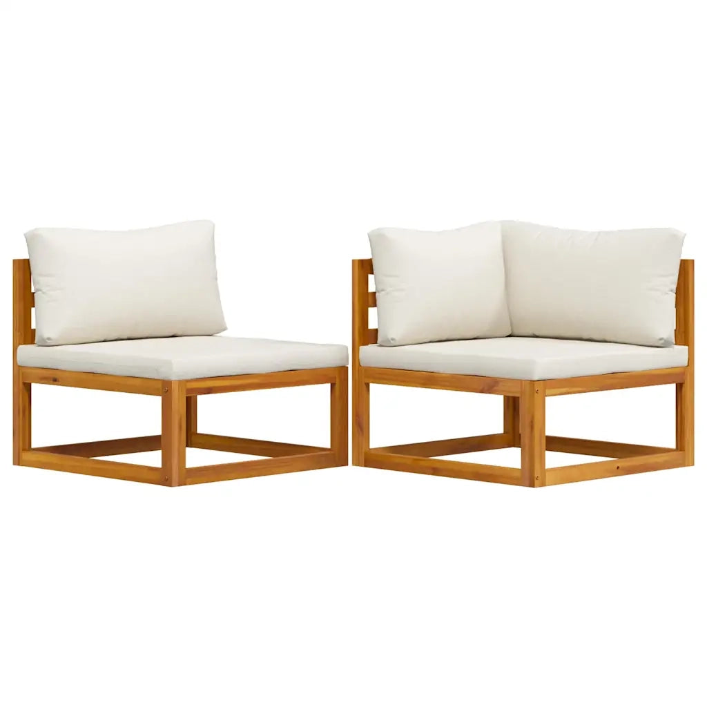 Set Divani da Giardino 2 pz con Cuscini Bianco Crema in Acacia