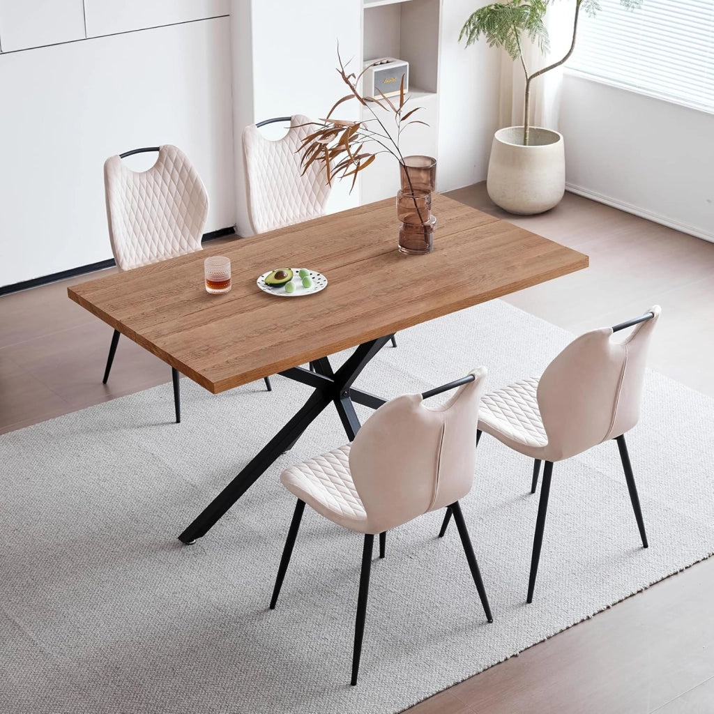 GrandCA HOME Set tavolo e sedie da pranzo,tavolo da pranzo quadrato da 140 cm e 4 sedie da cucina imbottite, adatto per cucine e sale da pranzo(Venature del legno scure + nero)