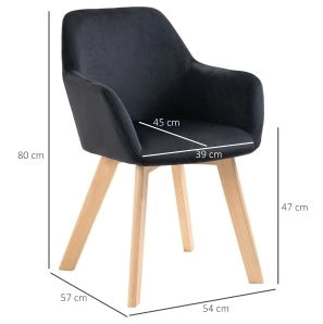Set di 2 sedie da pranzo 54x57x80 cm con schienale ergonomico e braccioli in poliestere nero