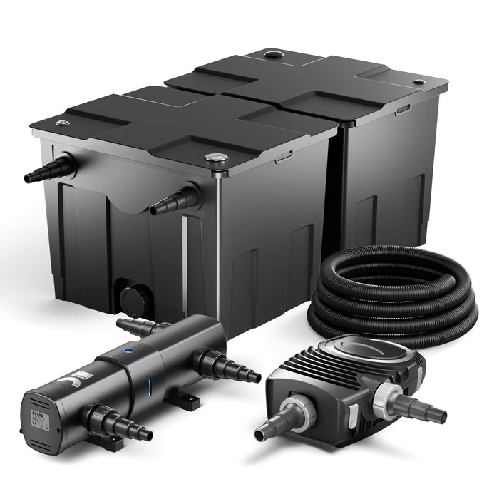 Set per laghetti fino a 60000l Filtro Chiarificatore UVC 36W Pompa 80W Tubo 25m
