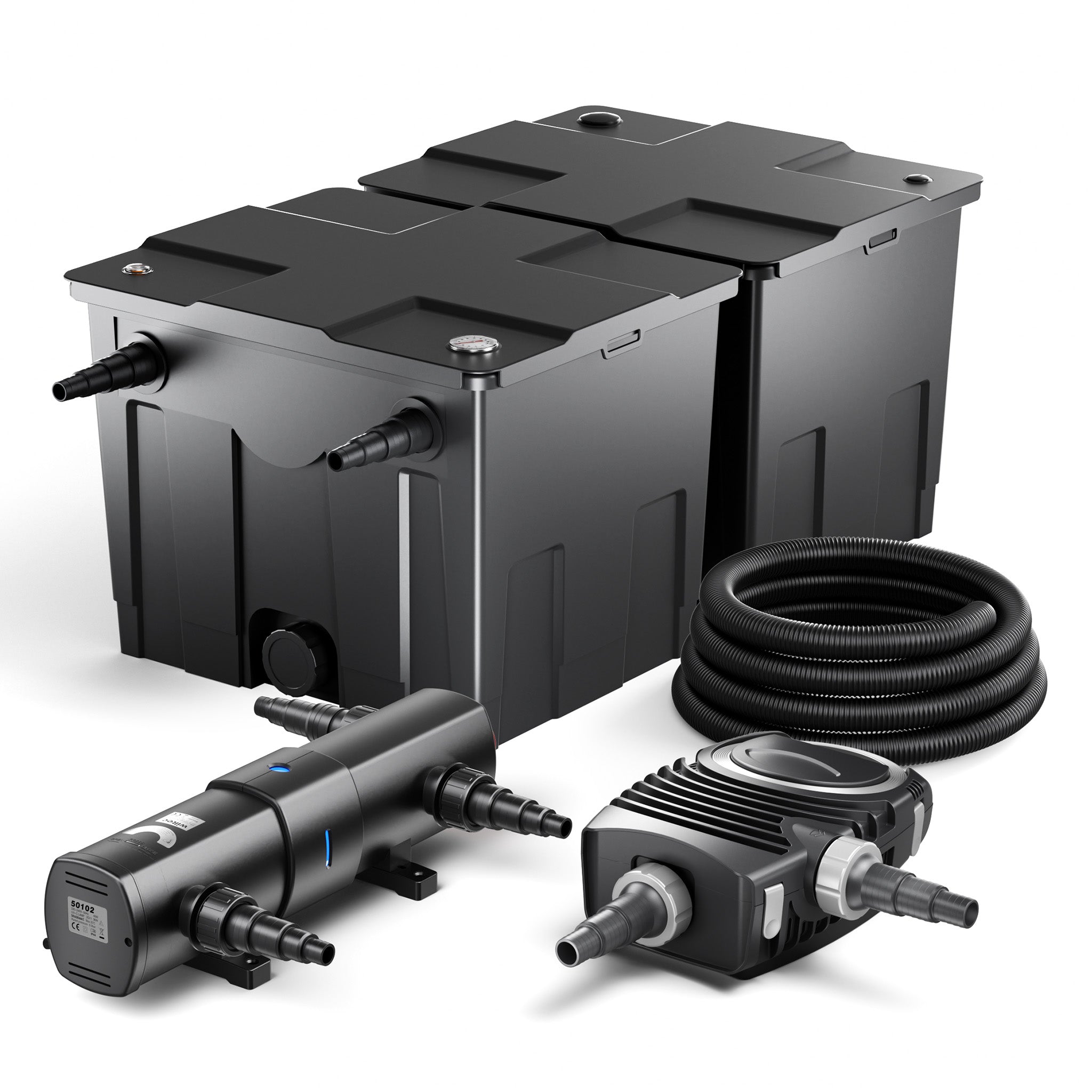 Set per laghetti fino a 60000l Filtro Chiarificatore UVC 36W Pompa 80W Tubo 25m