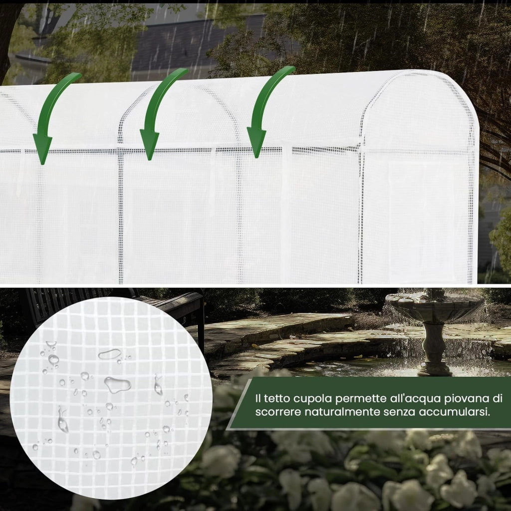 Serra da Giardino a Tunnel, Copertura per Piante da Esterno, in Rete PE e Tubi d’Acciaio Zincato, Porta Avvolgibile con Cerniere e 2 Finestre Laterali,170x68x200 cm, Bianco