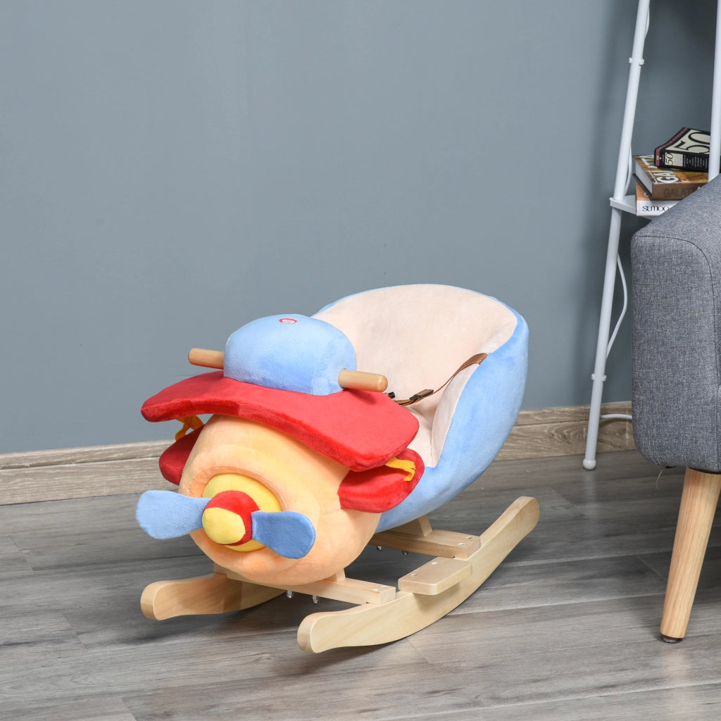 Cavallo a Dondolo a Forma di Aeroplano per Bambini di Et¨¤ Superiore a 18 Mesi, Cacalluccio a Dondolo con Musica Incorporata in Legno Alamo, Max:60kg 60x33x45cm