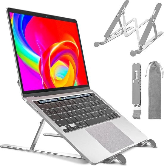 Regolabaricatore per laptop - 9 posizioni - Alluminio - Antiscivolo - Portatile - Scambio di calore - Compatibile con MacBook Pro Air Lenovo Dell Tablet Book
