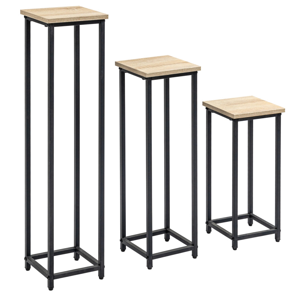 Set di 3 Porta Piante in Acciaio Nero, Supporti Multiuso per Interni ed Esterni, Design Impilabile