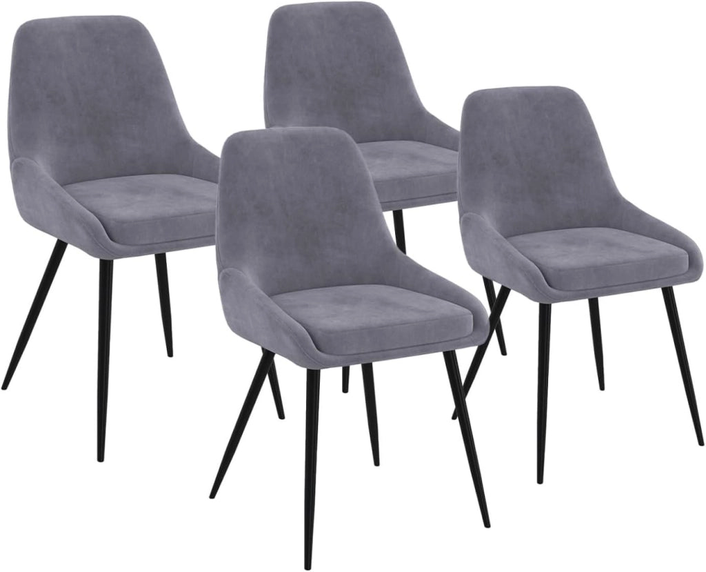 Set di 4 sedie THALYA in velluto grigio chiaro con braccioli