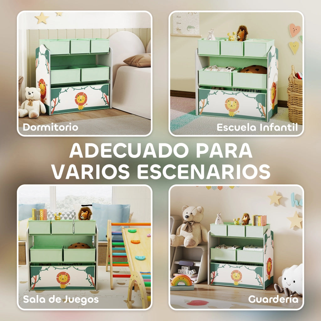 Scaffale per Bambini con 6 Cassetti di Tessuto ¨C Minimal ¨C Verde 63x30x66 cm