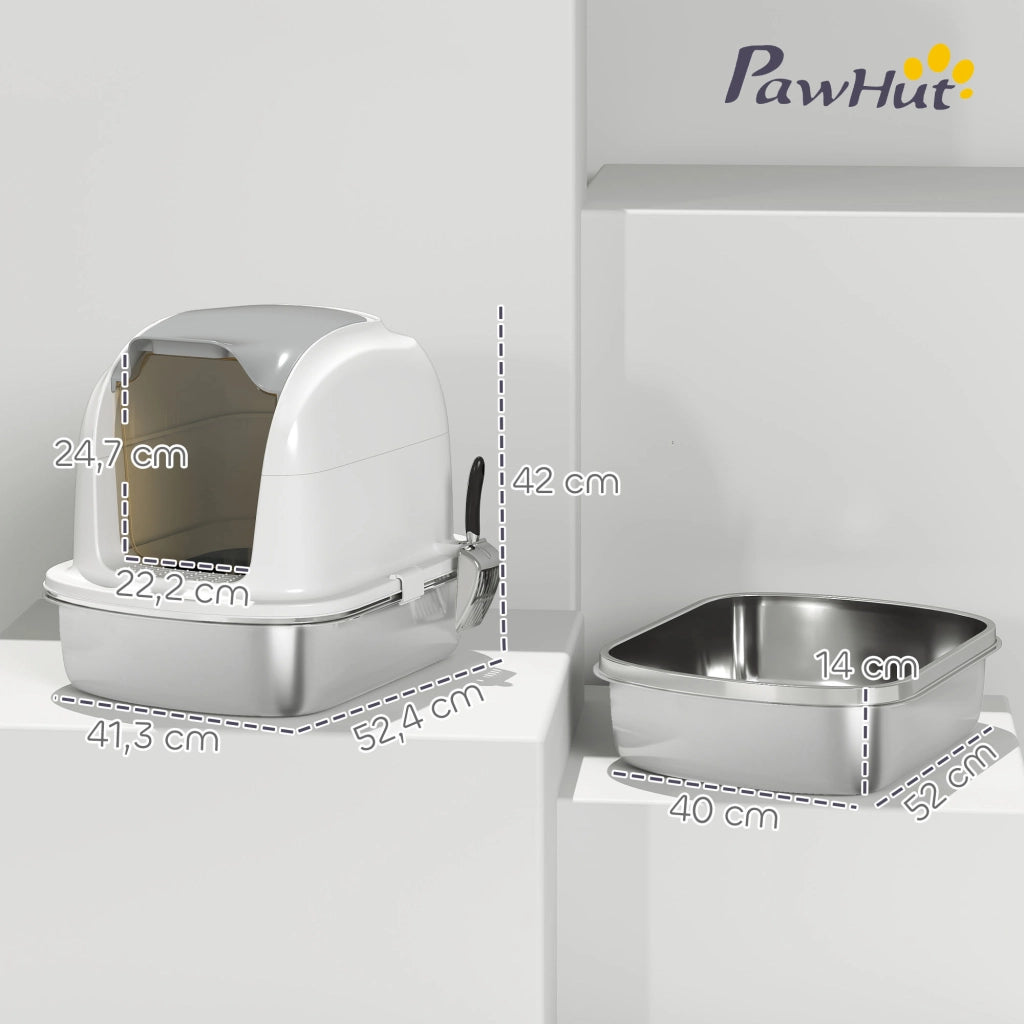 Arenero per Gatti in Acciaio Inox XL con Coperchio ¨C Zephmum ¨C 80x50x40cm Bianco