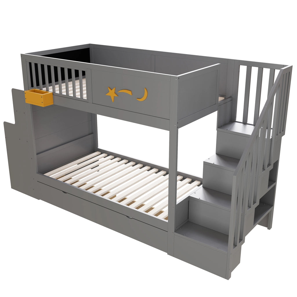 LETTO A CASTELLO 90x200 cm in legno grigio con scrivania e 2 cassetti