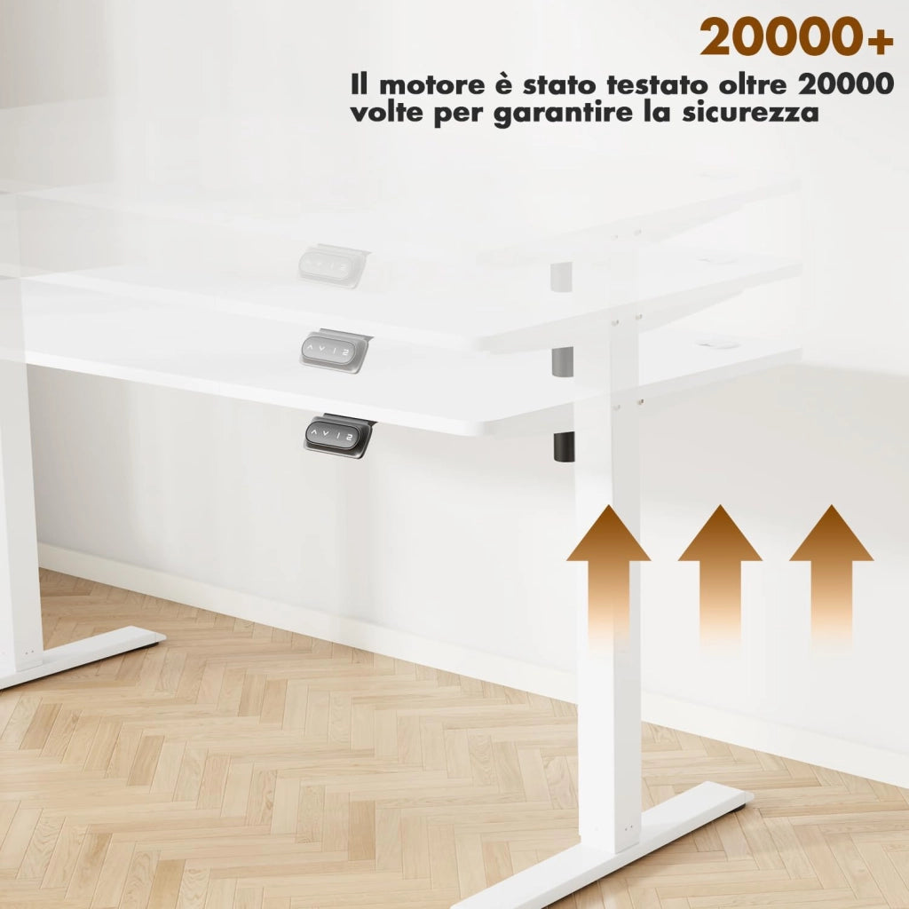 140 x 60 cm scrivania elettrica regolabile in altezza con gancio per cuffie, altezza regolabile 71-119 cm, 2 altezze di memoria. scrivania da ufficio, camera da letto, stanza di studio (Bianco)