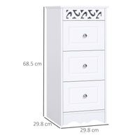 Mobiletto Bagno Cassettiera 3 Cassetti in Legno 30x30x68.5 cm  Floreare Bianco