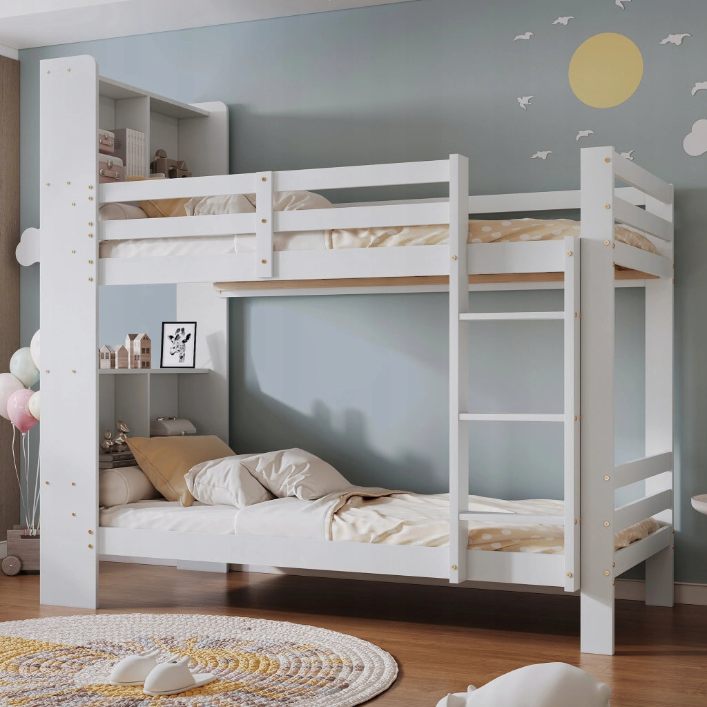 Letto a castello con scaffali - Xylo - 90x200 - Bianco