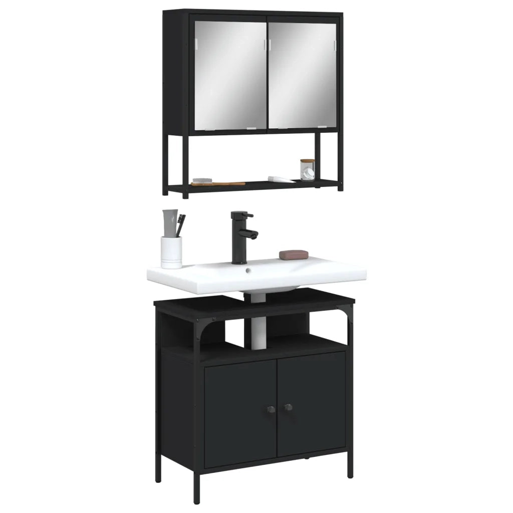 Set Mobili da Bagno 2 pz Nero in Legno Multistrato 3214655