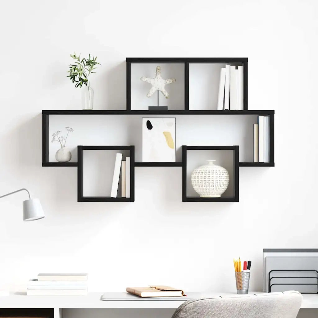 Scaffale da parete con lo scaffale Rovere nero 82 x 15 x 51 cm 875184